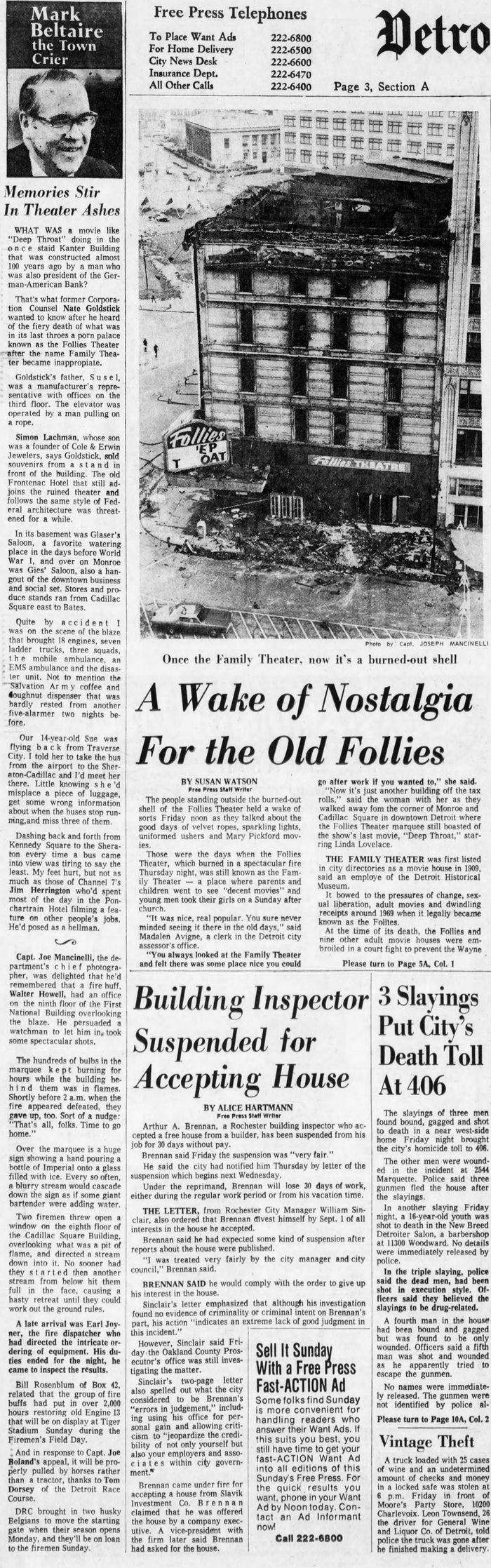 Family Theatre - July 1973 Article About Fire (newer photo)